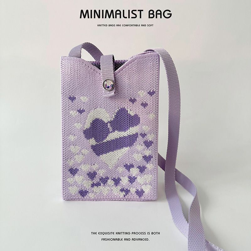 Fashion Purple Gift Box Love Polyester Printed Knit Crossbody Bag