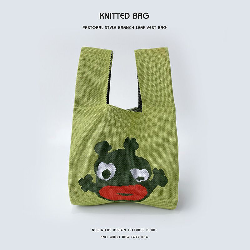 Fashion Funny Green Polyester Printed Knitted Tote Bag