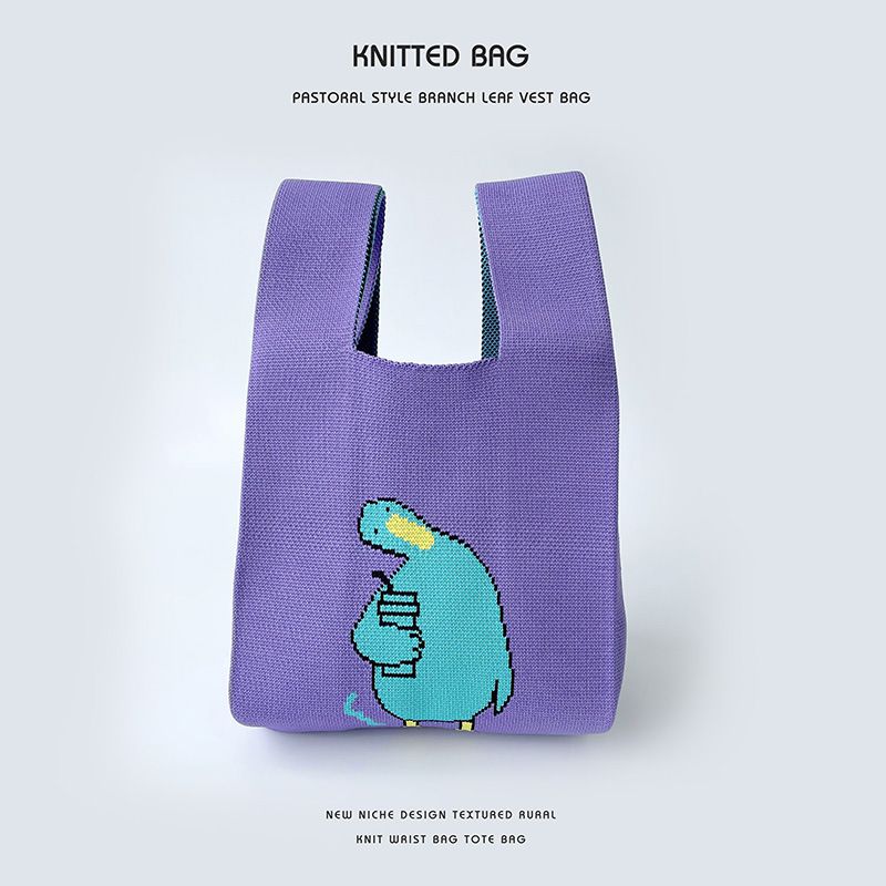 Fashion Duck Purple Polyester Printed Knitted Tote Bag