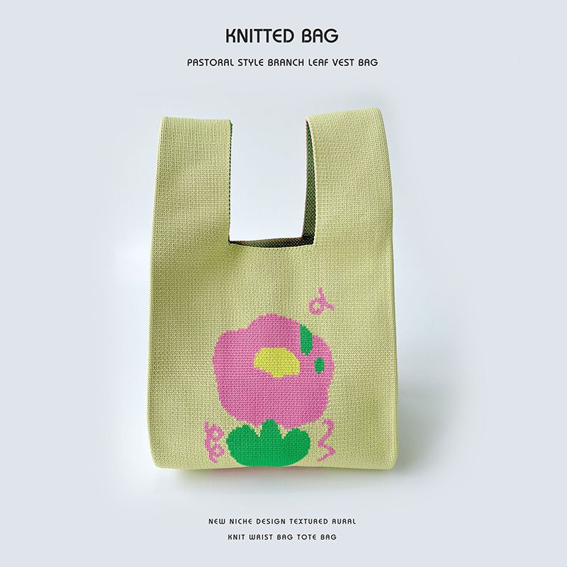 Fashion A Flower Polyester Printed Knitted Tote Bag