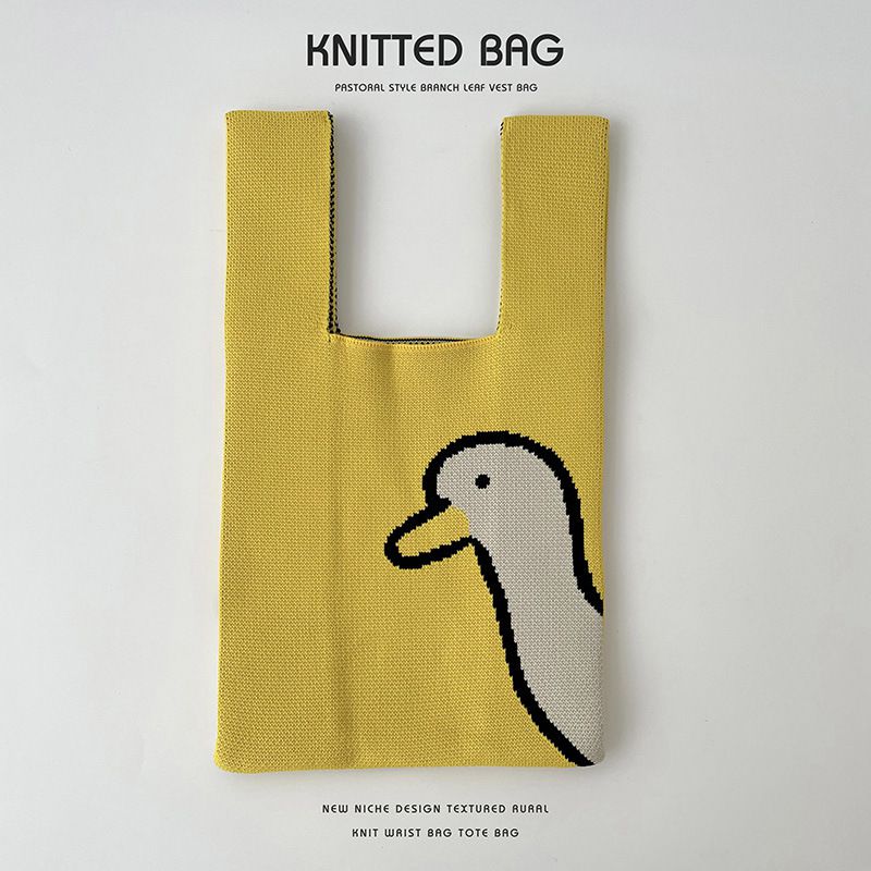 Fashion Little Yellow Duck Polyester Knitted Printed Tote Bag