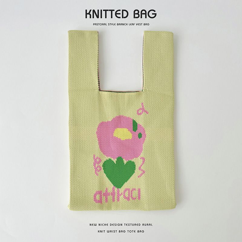 Fashion A Flower Polyester Knitted Printed Tote Bag