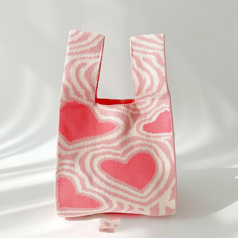 Fashion Ripple Love Powder Polyester Knitted Printed Tote Bag