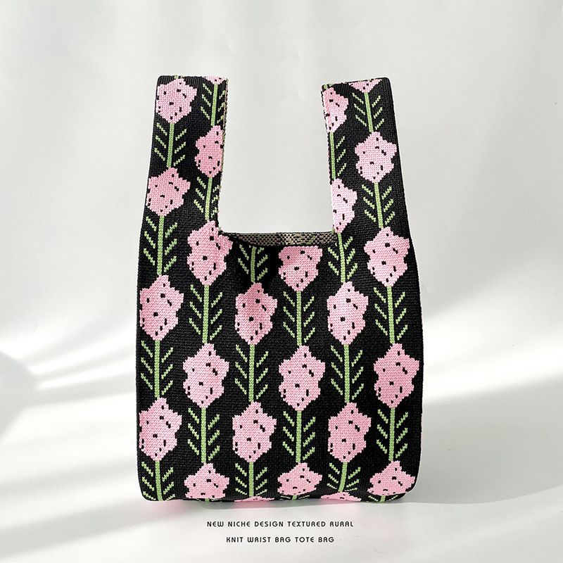 Fashion Lavender Coffee Polyester Knitted Printed Tote Bag