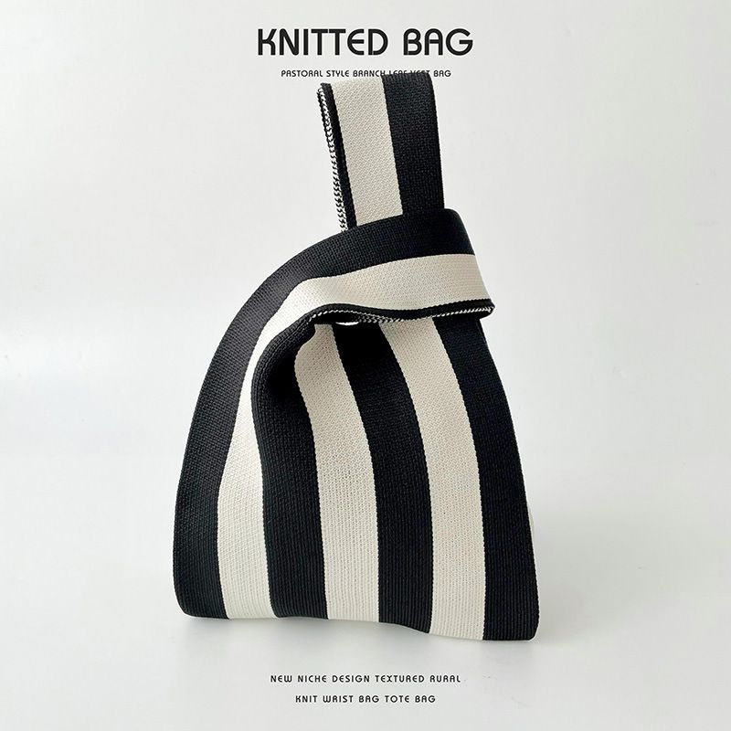 Fashion Black And White Color Matching Polyester Knitted Printed Tote Bag