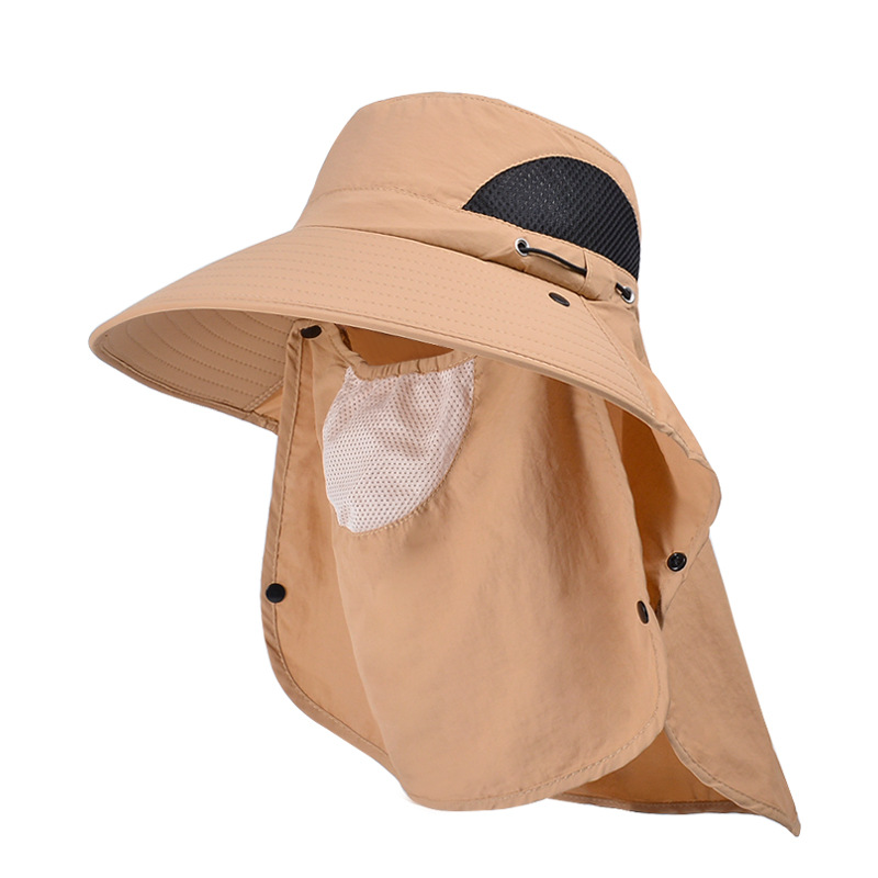 Fashion Khaki Polyester Face-covering Large Brim Shawl Fisherman Hat