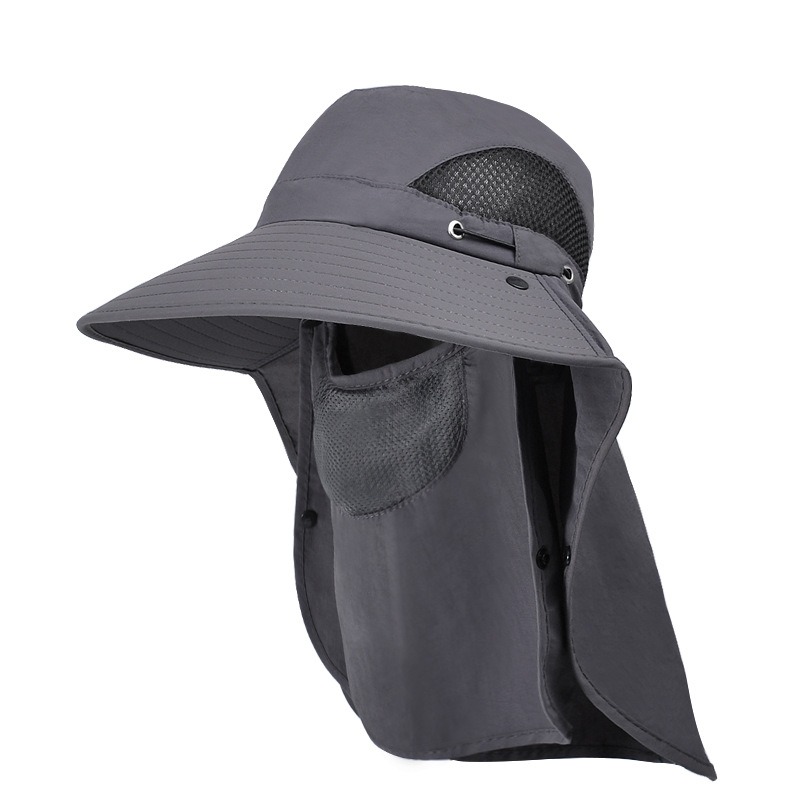 Fashion Dark Gray Polyester Face-covering Large Brim Shawl Fisherman Hat