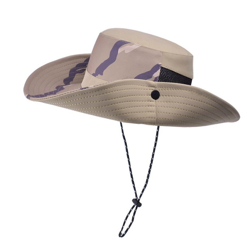 Fashion Mocha Polyester Camouflage Large Brim Bucket Hat