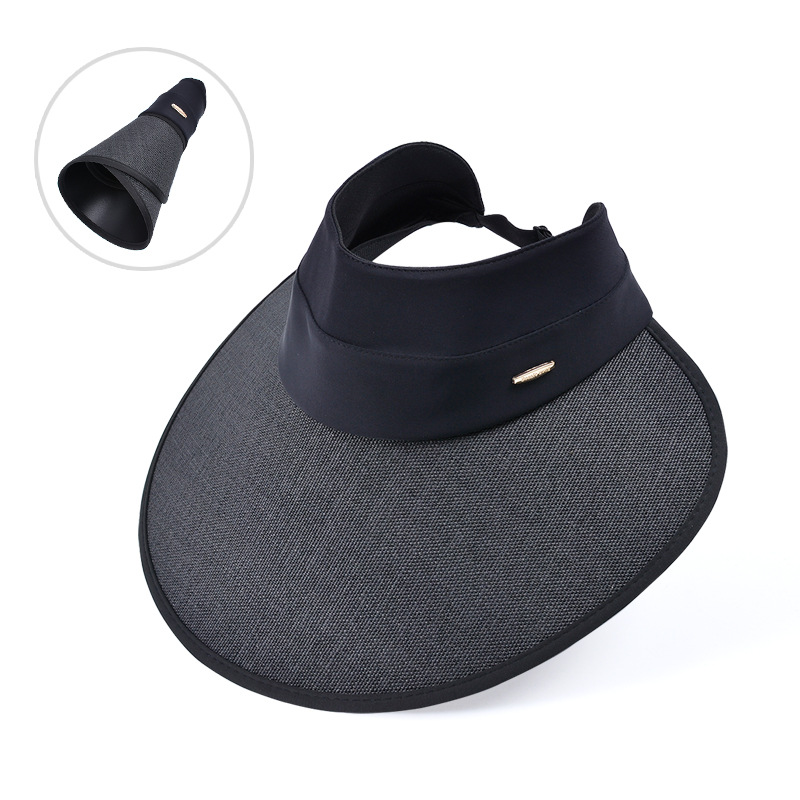 Fashion Black Polyester Vinyl Large Brim Hollow Top Sun Hat