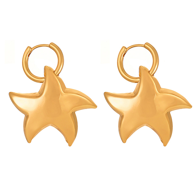 Fashion Golden 2 Copper Five-pointed Star Pendant Earrings