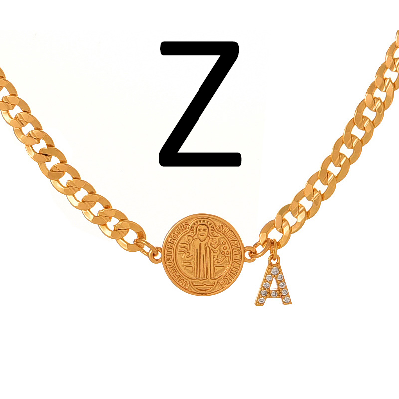 Fashion Z Copper Inlaid Zirconium Round Figure 26 Letter Necklace