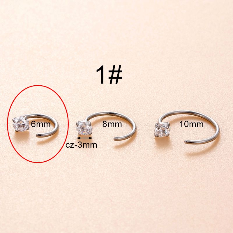 Fashion 1# Zircon Type 6mm Single Stainless Steel Diamond C-shaped Piercing Nose Ring