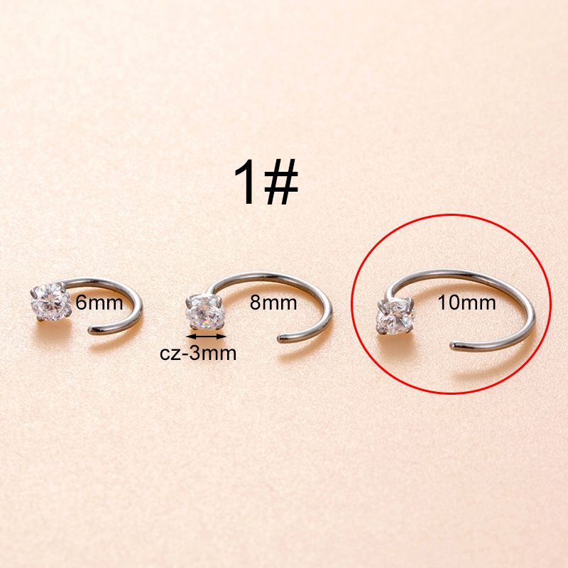Fashion 1# Zircon Type 10mm Single Stainless Steel Diamond C-shaped Piercing Nose Ring