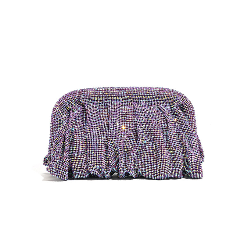 Fashion Lotus Purple Pu Diamond Pleated Crossbody Bag