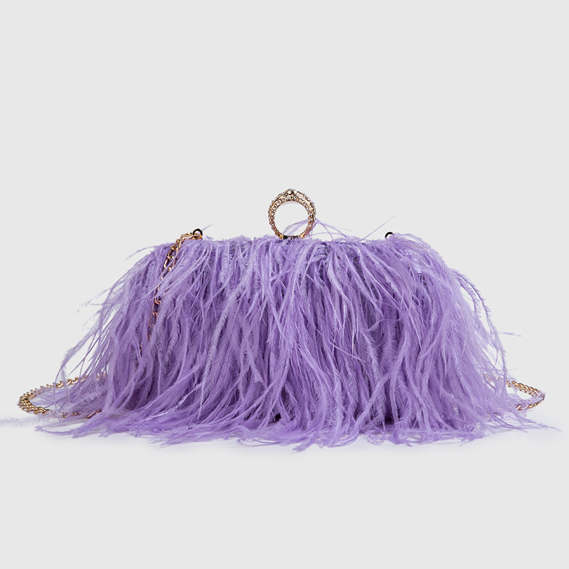 Fashion Lavender Purple Pu Ostrich Feather Crossbody Bag