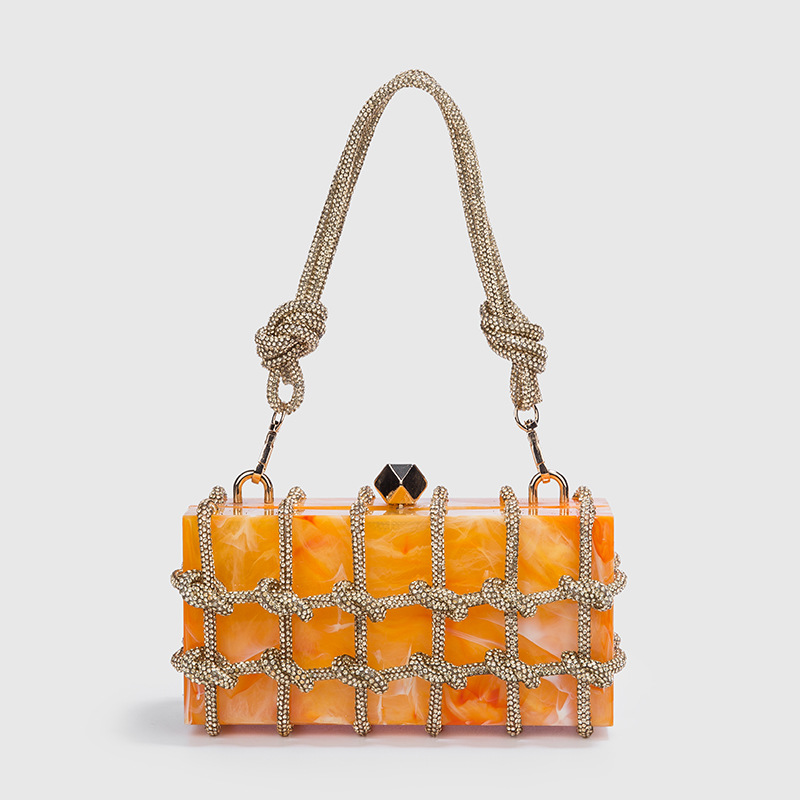 Fashion Orange-upgrade Lock Acrylic Diamond-encrusted Knotted Clear Square Tote Bag