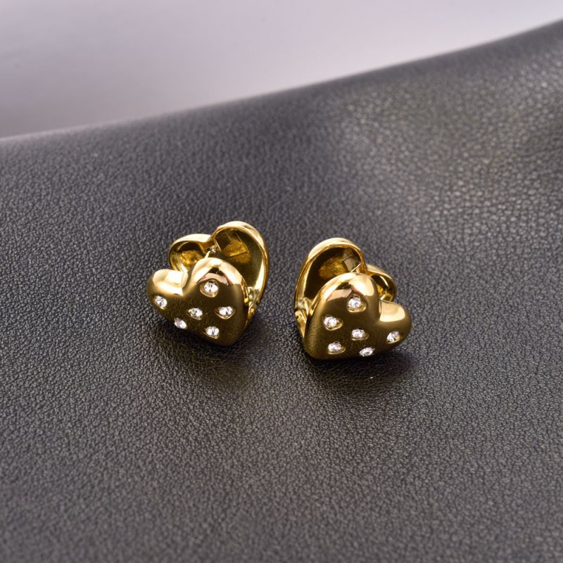 Fashion Gold Titanium Steel Diamond Love Earrings
