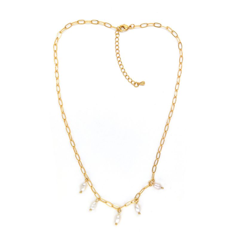 Fashion Gold Copper Gold Plated Chain Pearl Necklace