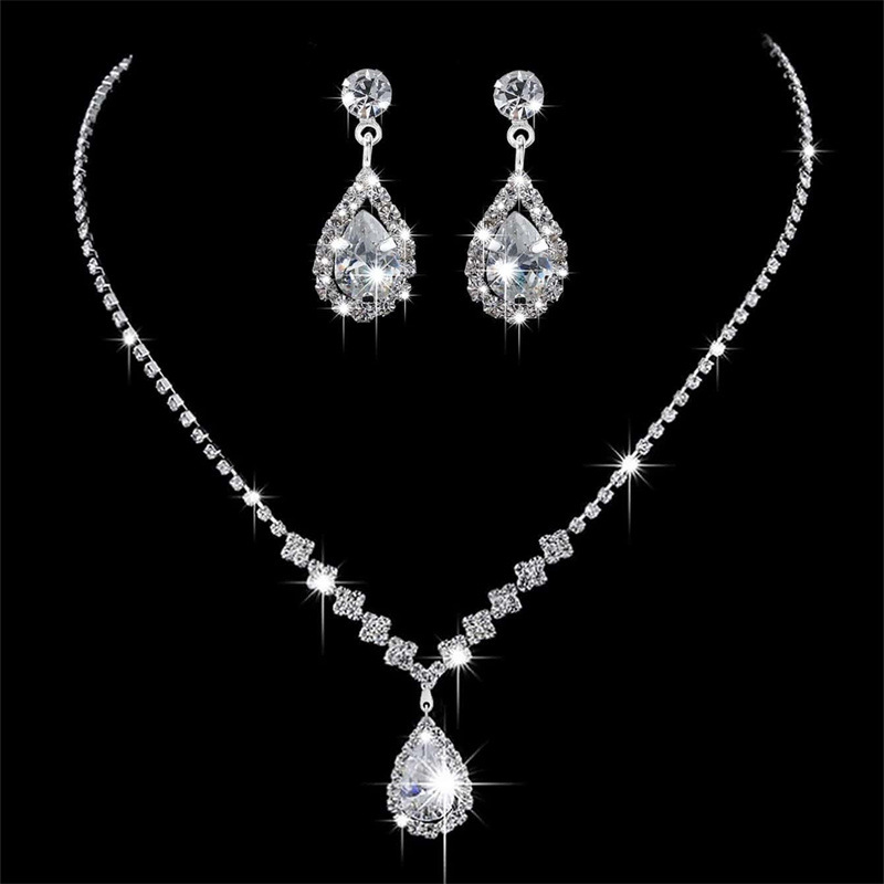 Fashion 2# Geometric Diamond Earrings And Necklace Set