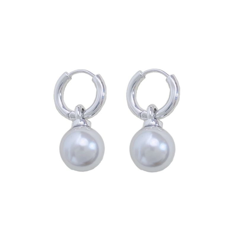Fashion Silver-gray Pearls (real Gold Plating To Preserve Color) Copper Pearl Hoop Earrings