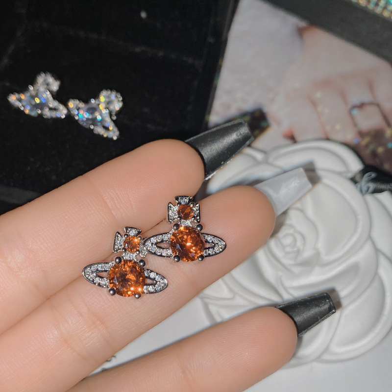 Fashion 【red Diamond】 Copper Diamond Planet Earrings