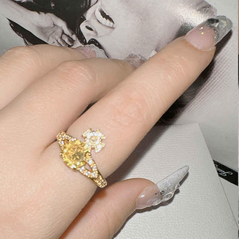 Fashion 【golden Diamond】 Copper And Diamond Planet Ring