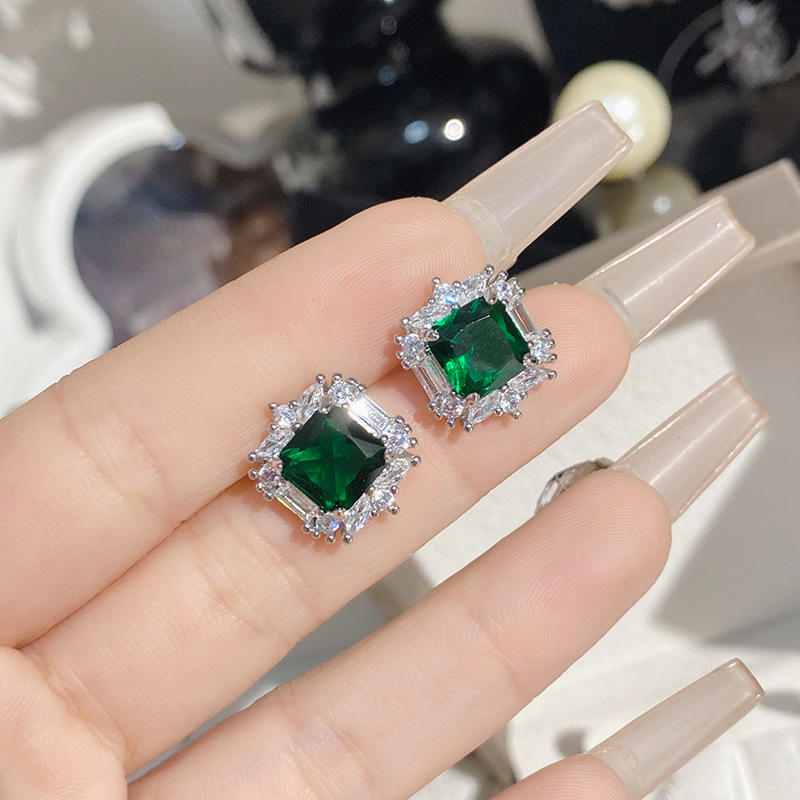 Fashion Emerald Earrings [pair] Copper Diamond Square Stud Earrings