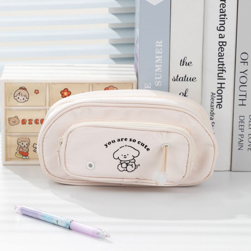 Fashion Milky Polyester Large Capacity Multi-layer Pencil Case