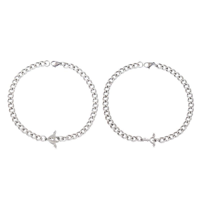 Fashion Pair Of Stainless Steel Cuban Chain Key Lock Bracelets Pair Of Stainless Steel Geometric Love Key Bracelets