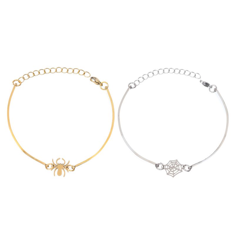 Fashion Spider Bracelet Gold And Silver Pair Stainless Steel Spider Web Bracelet Set
