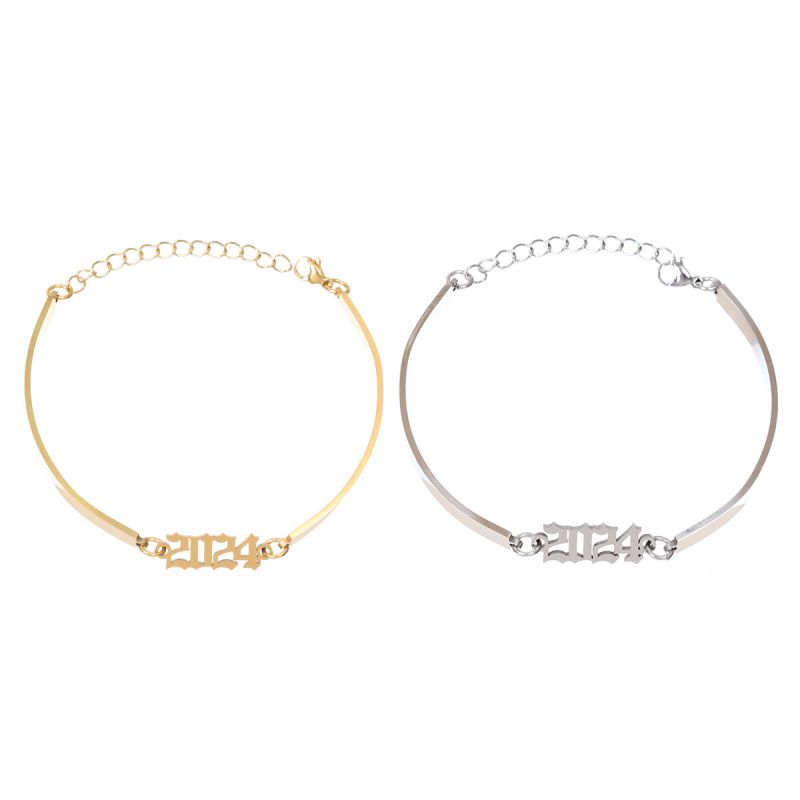 Fashion Gold And Silver Pair Pair Of Stainless Steel Number Bracelets