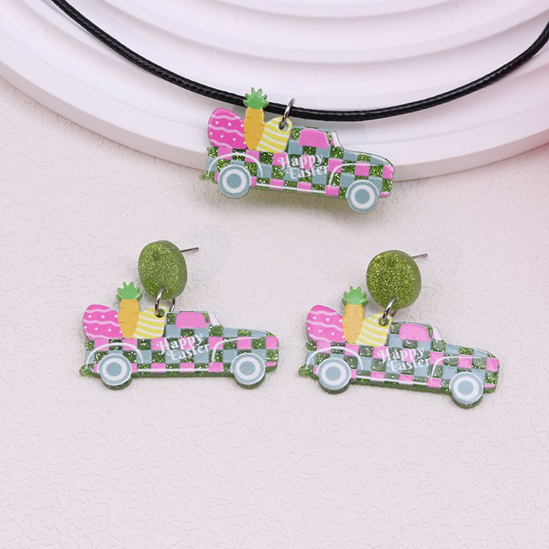 Fashion Plaid Car Style 1 [earrings And Necklace Set] Acrylic Car Earrings Necklace Set