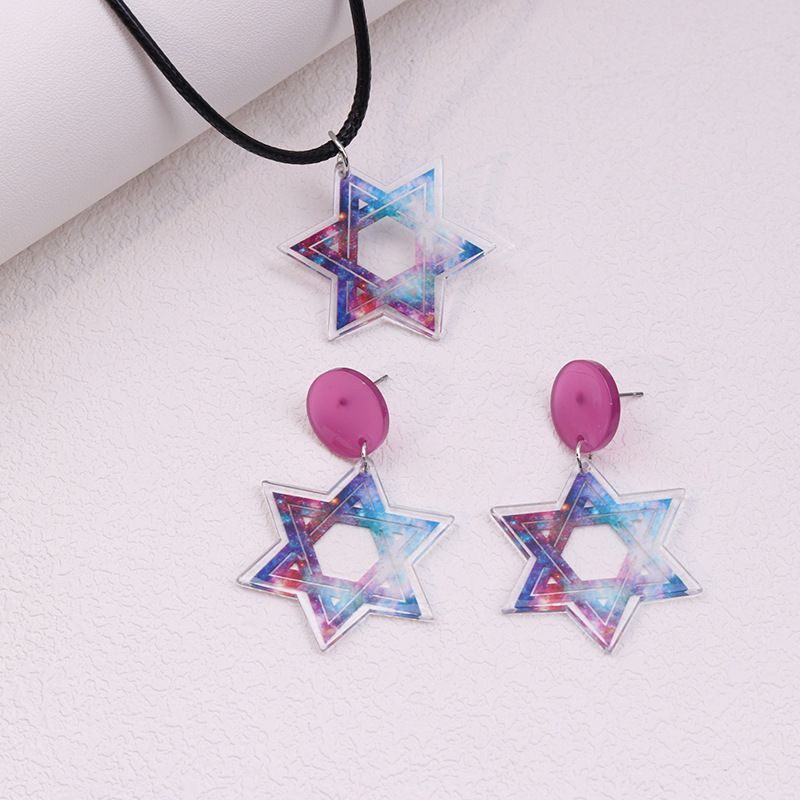 Fashion Purple Night Sky Stars Acrylic Star Earrings Necklace