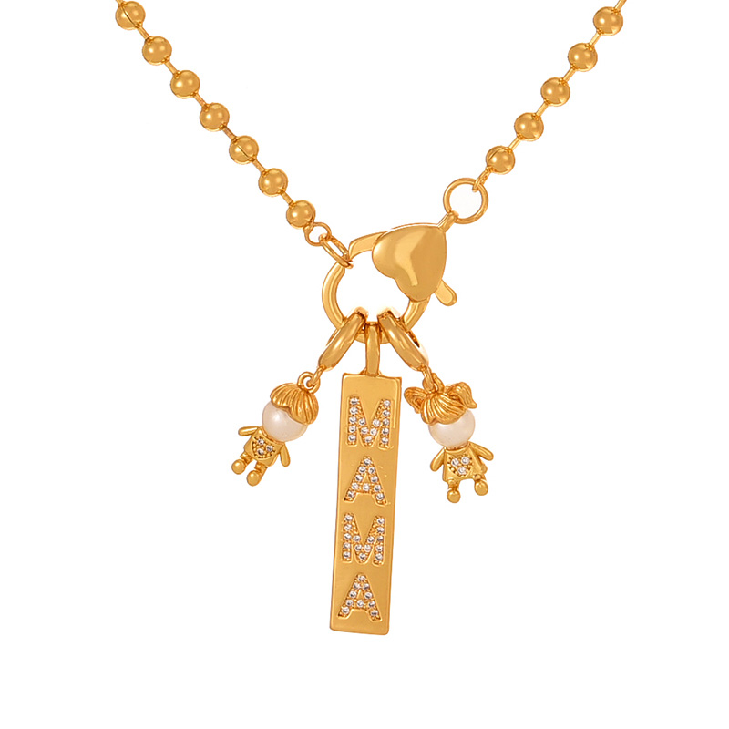 Fashion Gold Copper Inlaid Zircon Letters Mama Boys And Girls Pendant Bead Necklace (3mm)