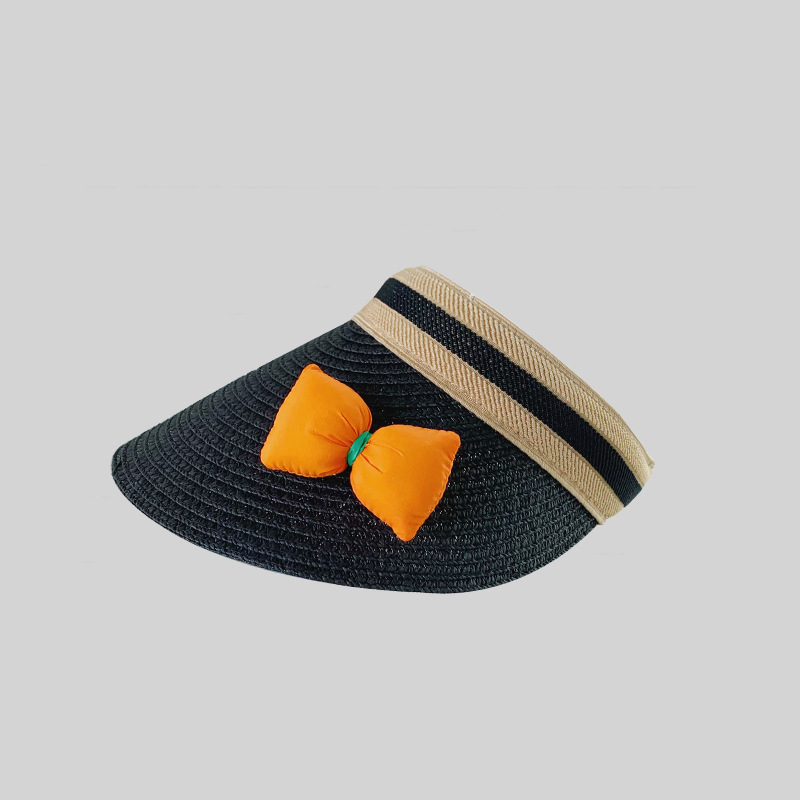 Fashion Hairpin Straw Hat Bow Black Straw Hollow Top Bow Children's Sun Hat