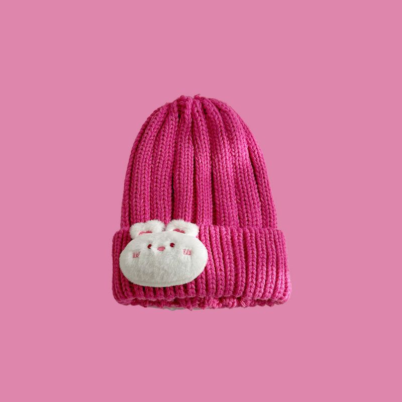 Fashion Can Be Called Cartoon Rose Red Head Circumference 52-57cm Acrylic Knitted Three-dimensional Rabbit Beanie