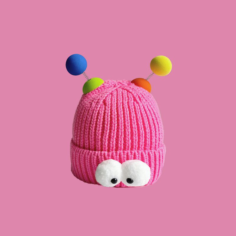 Fashion Big-eyed Monster With Red Head Circumference 52-60cm Acrylic Knitted Beanie Hat
