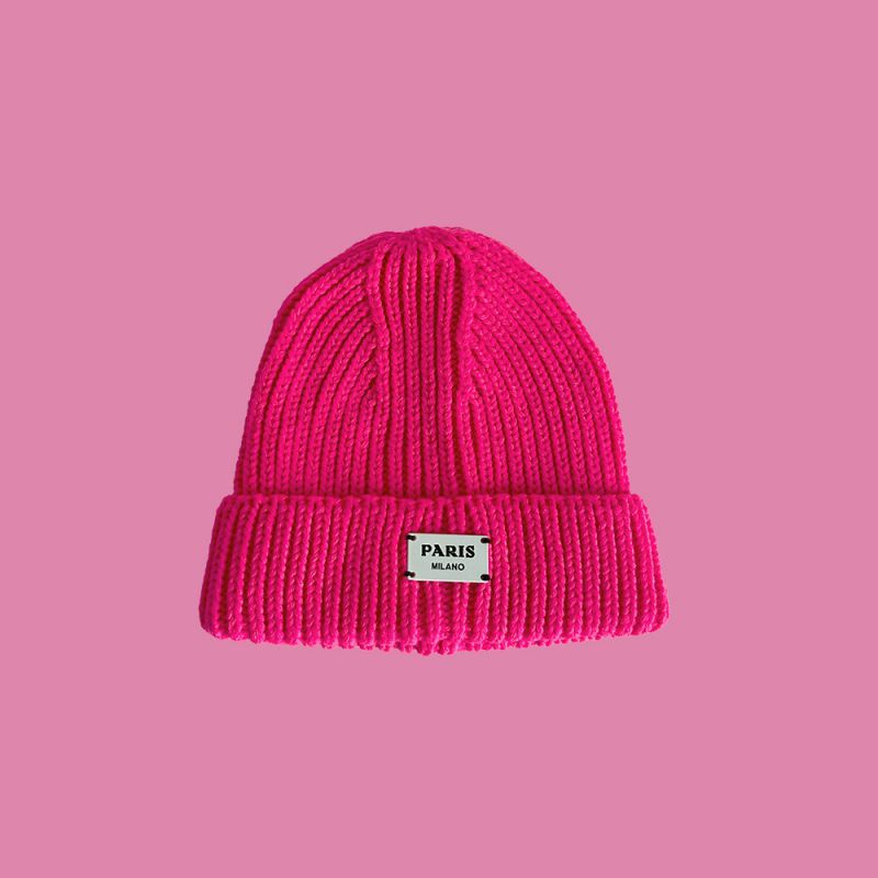 Fashion Cartoon Plaid Bow Pink Head Circumference 48-53cm Acrylic Knitted Patch Beanie