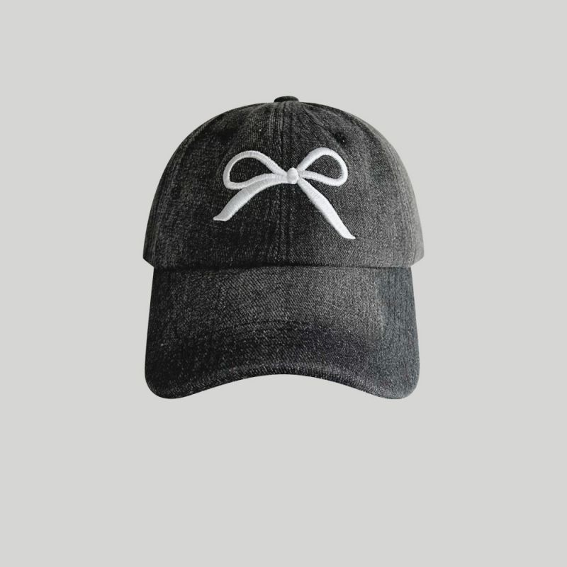 Fashion Black Bow Embroidered Denim Baseball Cap