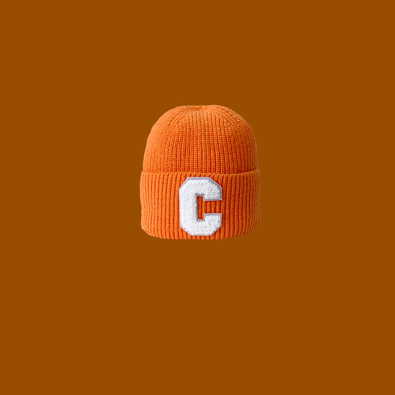 Fashion C Letter Orange - Head Circumference 48-52 Letter Embroidery Knitted Children's Beanie