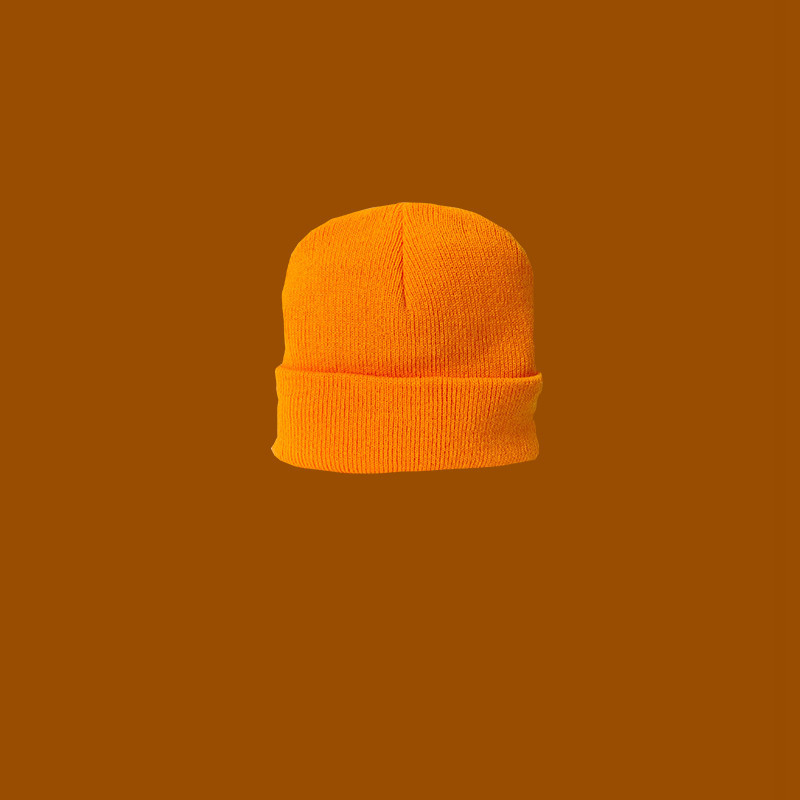Fashion Solid Color Light Board Orange-medium-sized Children And Adults Solid Color Knitted Rolled Edge Beanie