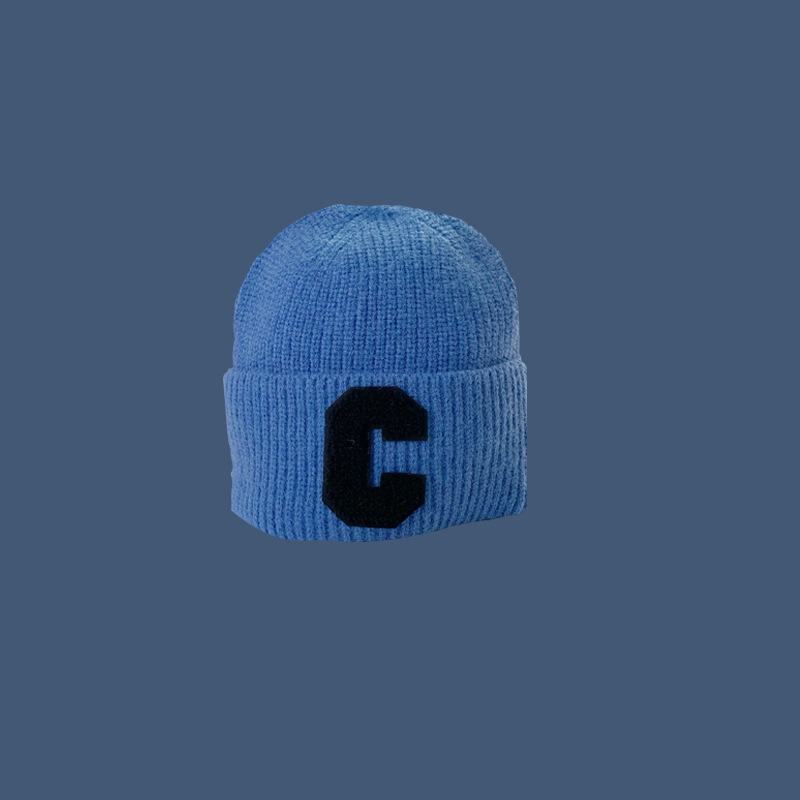 Fashion Black C Sapphire Blue-middle Child Letter Embroidered Beanie