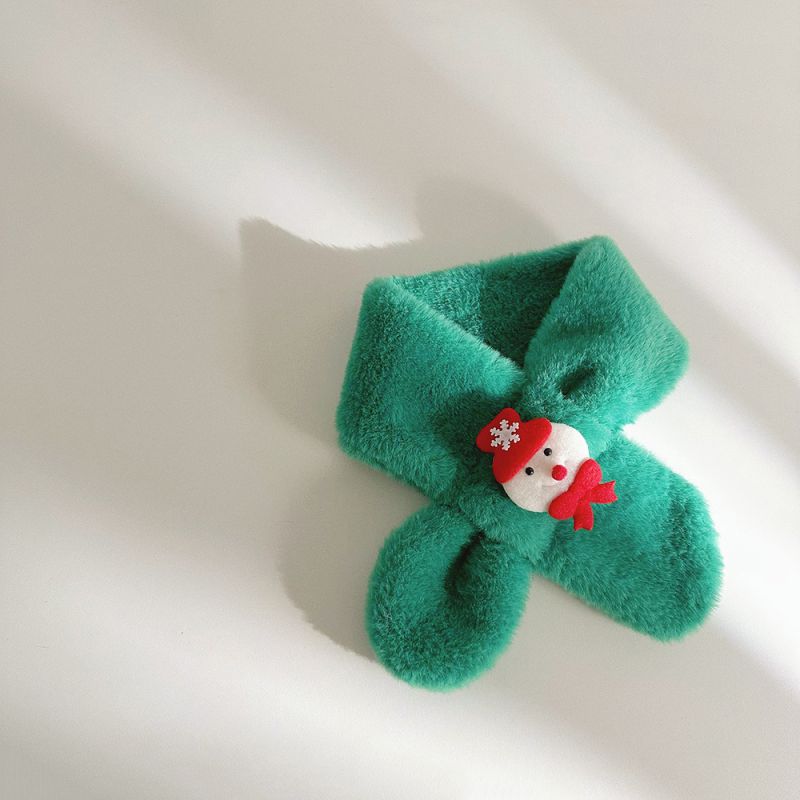 Fashion Bow Snowman Green 80cm Long 10cm Wide Acrylic Knitted Three-dimensional Christmas Socket Scarf