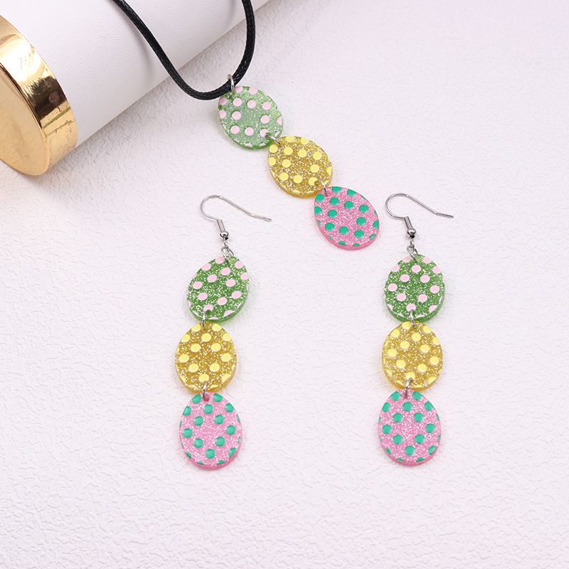 Fashion Three Consecutive Easter Eggs [earrings And Necklace Set] Acrylic Easter Egg Necklace And Earrings Set