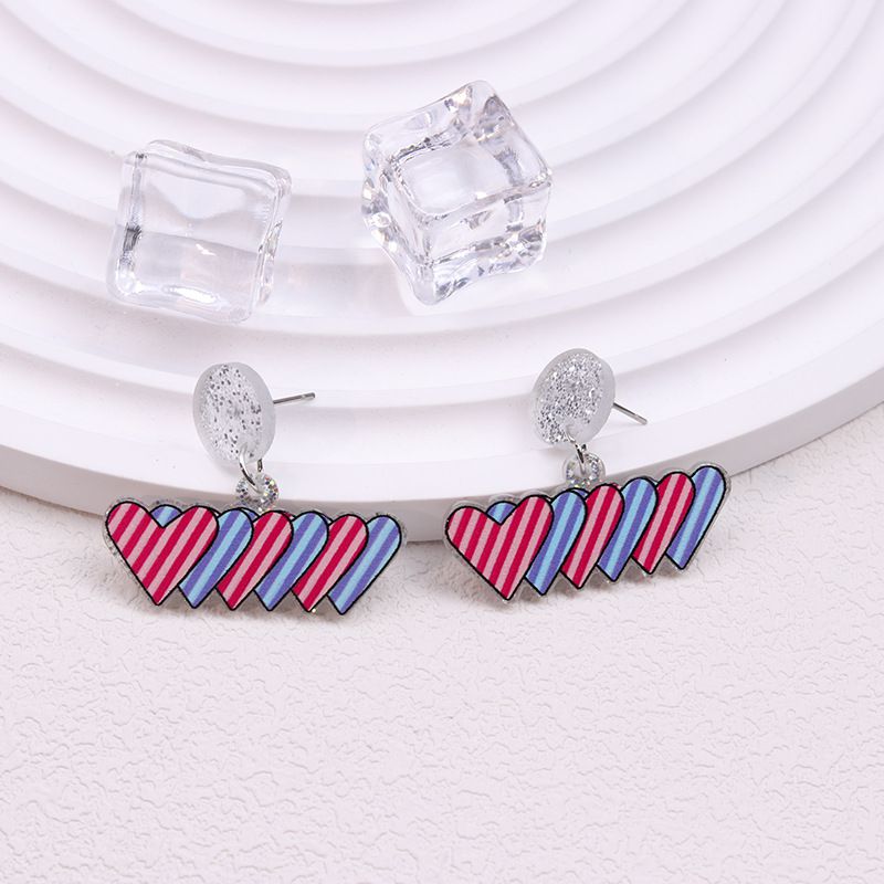 Fashion Red And Purple Twill Hearts Acrylic Love Earrings