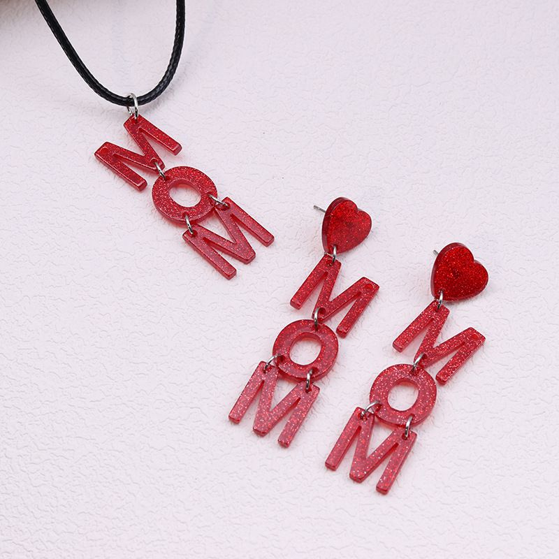 Fashion Red [earrings + Necklace Set] Acrylic Letter Earrings Necklace Set