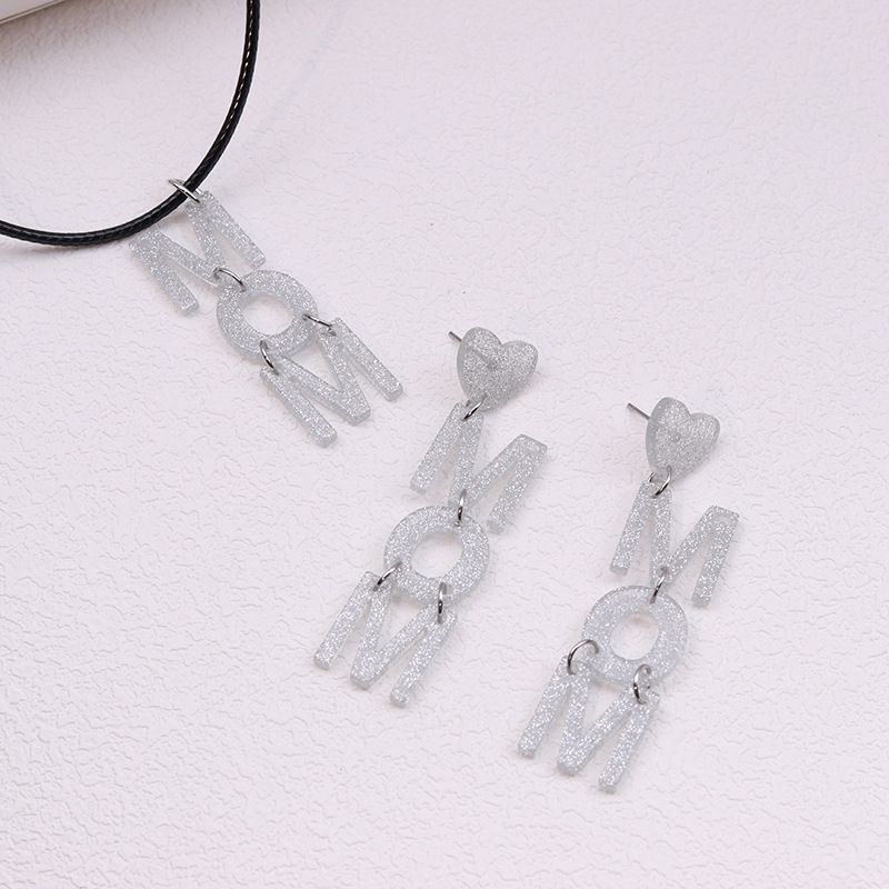 Fashion Silver [earrings + Necklace Set] Acrylic Letter Earrings Necklace Set