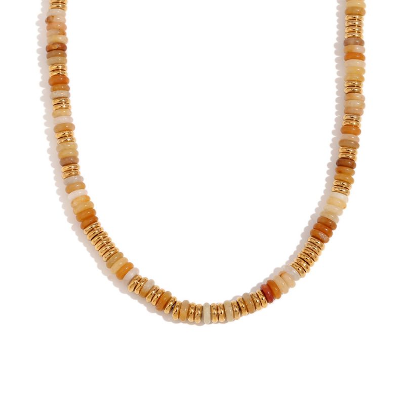 Fashion Golden-topaz Stainless Steel Gold-plated Flying Disc Beaded Necklace