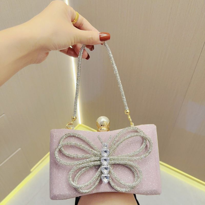 Fashion Pink Polyester Diamond Butterfly Shoulder Bag