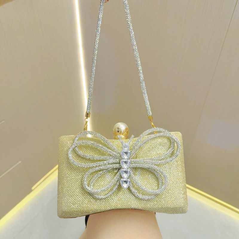Fashion Gold Gold Polyester Diamond Butterfly Shoulder Bag